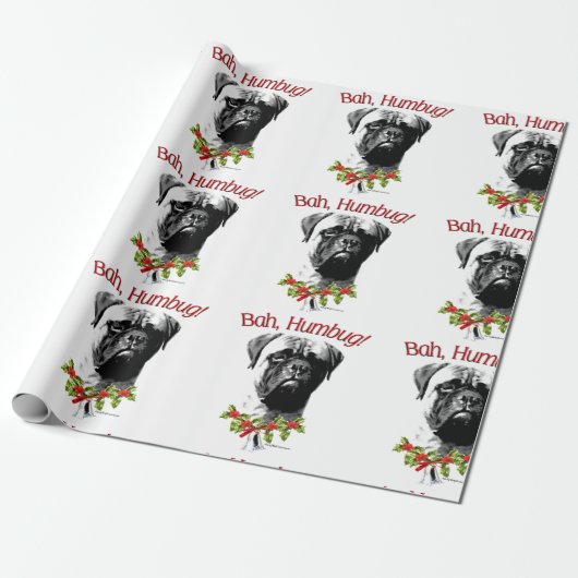 Bullmastiff Bah Humbug T-shirt Cadeaupapier (Uitgerold)