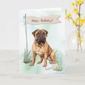 Bullmastiff Breed Hond Buiten Onder Verjaardagsbor Kaart (Gele Bloem)