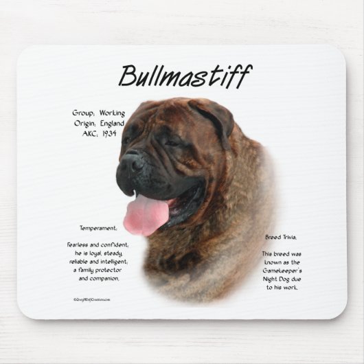 Bullmastiff (brindle) Geschiedenis Ontwerp Muismat (Voorkant)