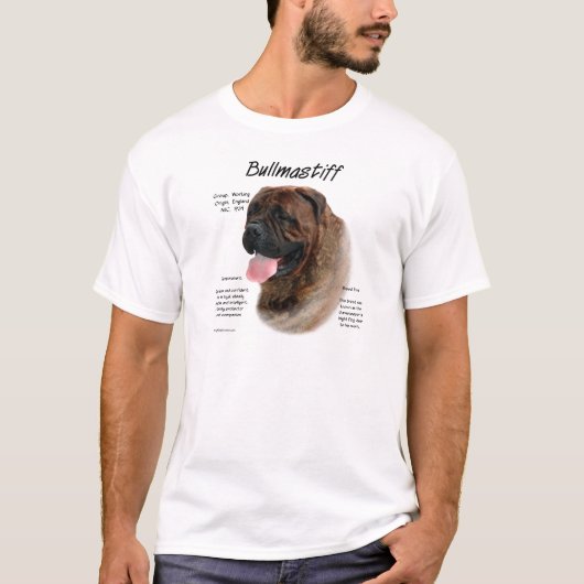 Bullmastiff (brindle) Geschiedenis Ontwerp T-shirt (Voorkant)