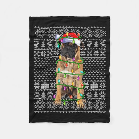 Bullmastiff Christmas Lights Ugly Sweater Funny Pe Fleece Deken (Voorkant)