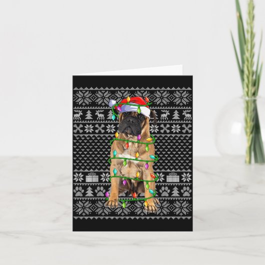 Bullmastiff Christmas Lights Ugly Sweater Funny Pe Kaart (Voorkant)