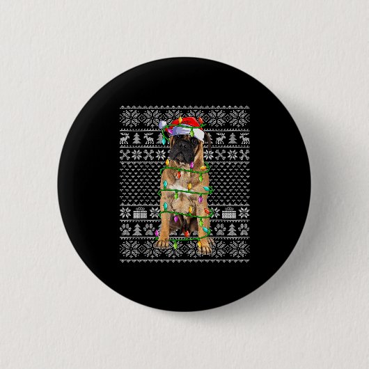 Bullmastiff Christmas Lights Ugly Sweater Funny Pe Ronde Button 5,7 Cm (Voorkant)