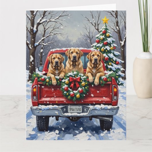 Bullmastiff Christmas Red Truck Holiday Kaart (Voorkant)