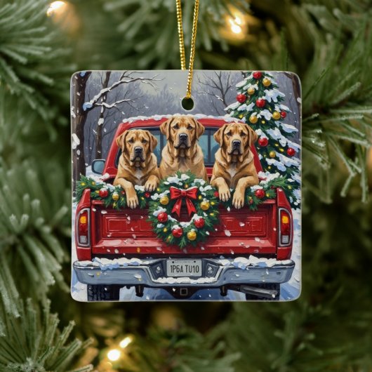 Bullmastiff Christmas Red Truck Holiday Keramisch Ornament (Boom)