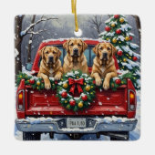 Bullmastiff Christmas Red Truck Holiday Keramisch Ornament (Voorkant)