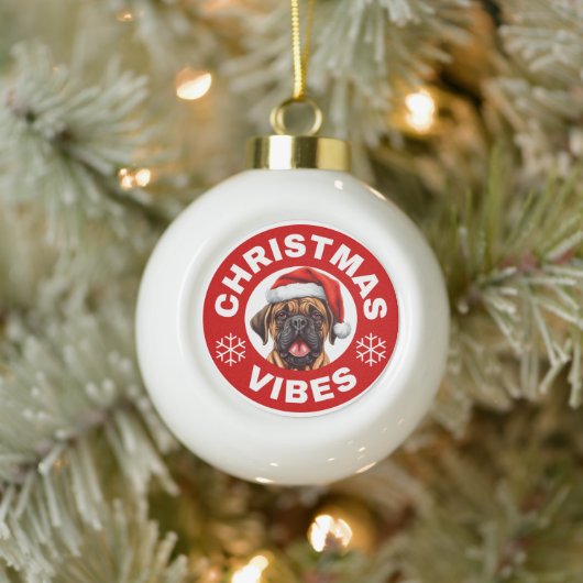 Bullmastiff Christmas Vibes Keramische Bal Ornament (Boom)