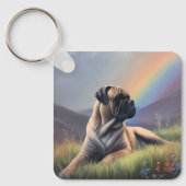 Bullmastiff Dog Aangepaste naam Regenboog Art Memo Sleutelhanger (Voorkant)