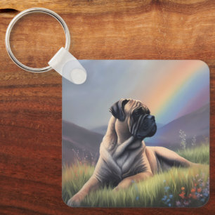 Bullmastiff Dog Aangepaste naam Regenboog Art Memo Sleutelhanger