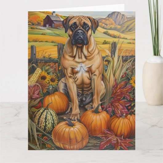 Bullmastiff Dog Autumn Harvest Thanksgiving Kaart (Voorkant)