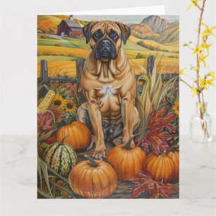 Bullmastiff Dog Autumn Harvest Thanksgiving Kaart