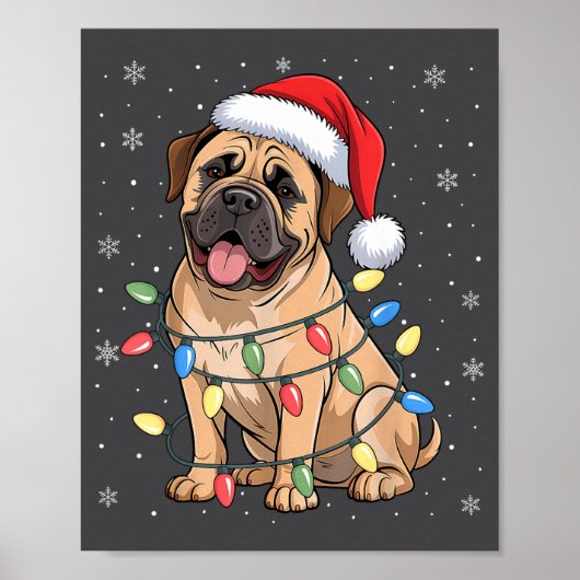 Bullmastiff Dog Christmas Tree Lights Dogs Xmas Pa Poster (Voorkant)