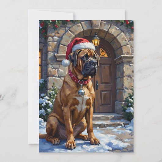 Bullmastiff Dog Guardian of Christmas Manor Art Feestdagenkaart (Voorkant)