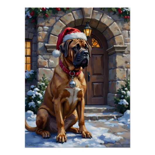 Bullmastiff Dog Guardian of Christmas Manor Art Perfect Poster (Voorkant)