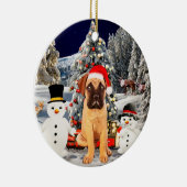 Bullmastiff Dog in Snow Christmas Pet Lichten Keramisch Ornament (Rechts)