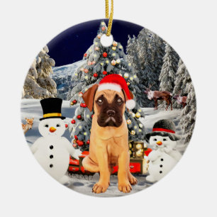 Bullmastiff Dog in Snow Christmas Pet Lichten Keramisch Ornament