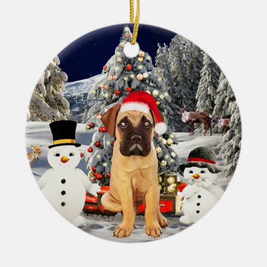 Bullmastiff Dog in Snow Christmas Pet Lichten Keramisch Ornament (Voorkant)