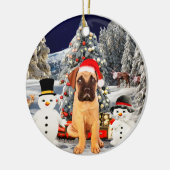 Bullmastiff Dog in Snow Christmas Pet Lichten Keramisch Ornament (Links)