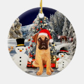 Bullmastiff Dog in Snow Christmas Pet Lichten Keramisch Ornament (Achterkant)