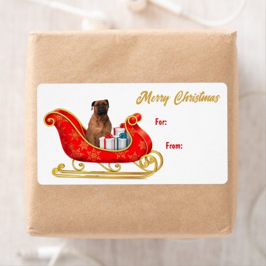 Bullmastiff Dog-Label met kerstkledij Etiket (Insitu)