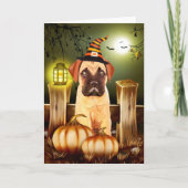 Bullmastiff Dog met Heks Pet Halloween Kaart (Voorkant)