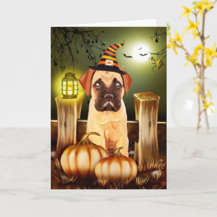 Bullmastiff Dog met Heks Pet Halloween Kaart