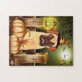 Bullmastiff Dog met Heks Pet Halloween Legpuzzel (Horizontaal)