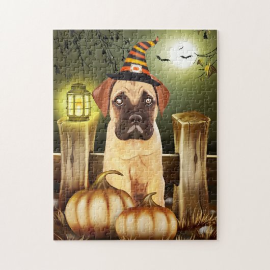 Bullmastiff Dog met Heks Pet Halloween Legpuzzel (Verticaal)