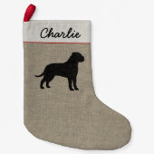 Bullmastiff Dog Silhouette Faux Linen Vakantie Kleine Kerstsok (Voorkant)