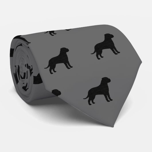 Bullmastiff Dog Silhouettes Pattern Grey and Black Stropdas (Opgerold)