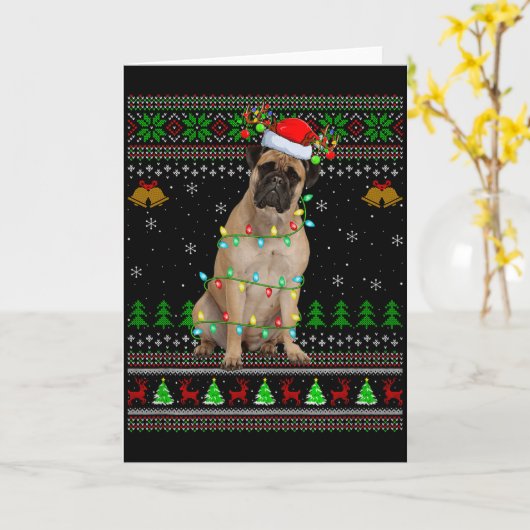 Bullmastiff Dog Ugly Christmas Sweaters Holiday Sa Kaart (Gele Bloem)