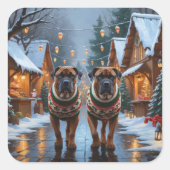 Bullmastiff Dogs Christmas Snow Holiday  Vierkante Sticker (Voorkant)