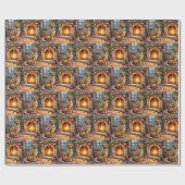 Bullmastiff Fireplace with Christmas Lights Cadeaupapier (Vlak)