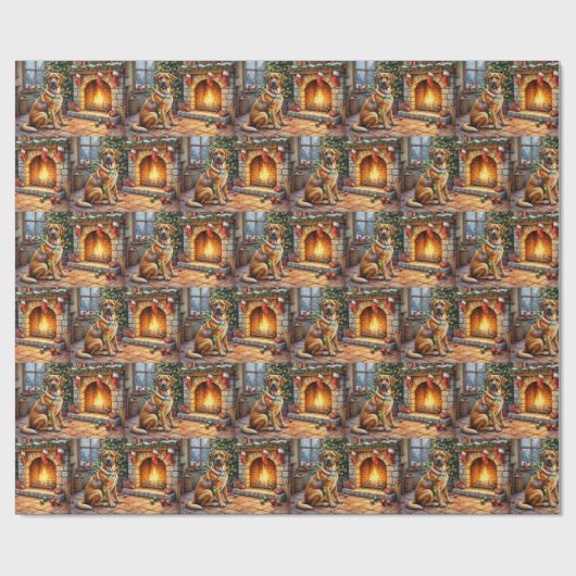 Bullmastiff Fireplace with Christmas Lights Cadeaupapier (Vlak)