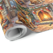 Bullmastiff Fireplace with Christmas Lights Cadeaupapier (Rol Hoek)