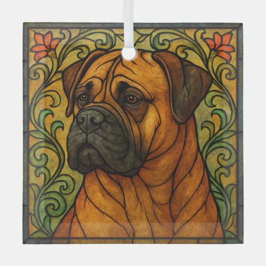 Bullmastiff "Glas in lood" Glas Ornament (Voorkant)