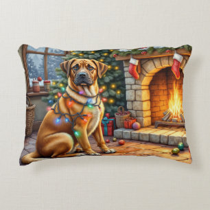 Bullmastiff Haard met Kerstverlichting Accent Kussen