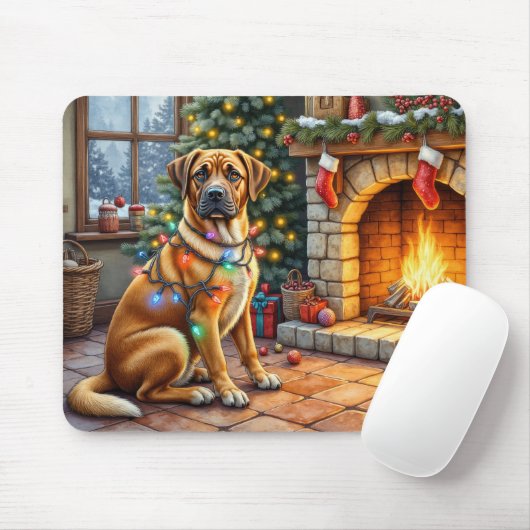 Bullmastiff Haard met Kerstverlichting Muismat (Met muis)