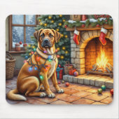 Bullmastiff Haard met Kerstverlichting Muismat (Voorkant)