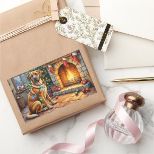 Bullmastiff Haard met Kerstverlichting Rechthoekige Sticker