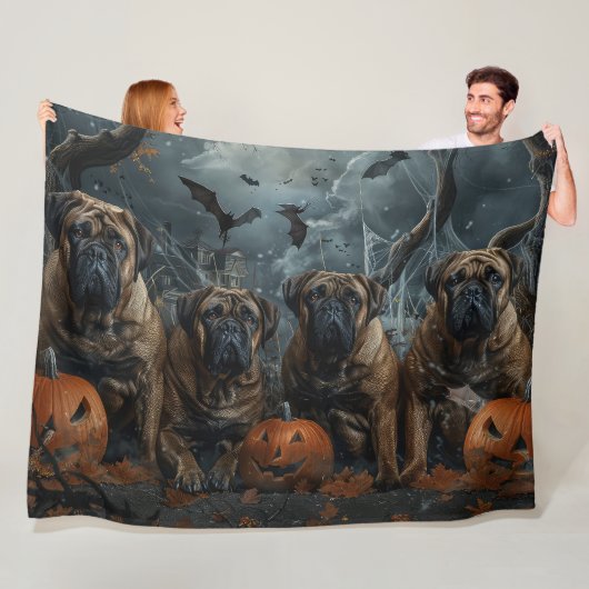 Bullmastiff Halloween Nacht Doggy Delight Fleece Deken (In situ)