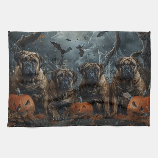 Bullmastiff Halloween Nacht Doggy Delight Theedoek (Horizontaal)