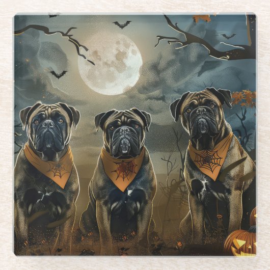 Bullmastiff Halloween Spooky Glazen Onderzetter (Voorkant)
