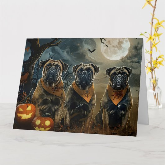 Bullmastiff Halloween Spooky Kaart (Gele Bloem)