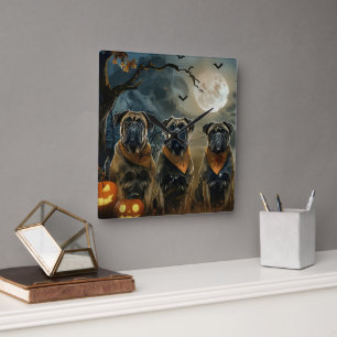 Bullmastiff Halloween Spooky Vierkante Klok