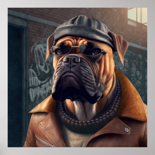 Bullmastiff Hipster Dog Poster (Voorkant)