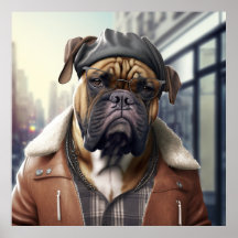 Bullmastiff Hipster Dog Poster