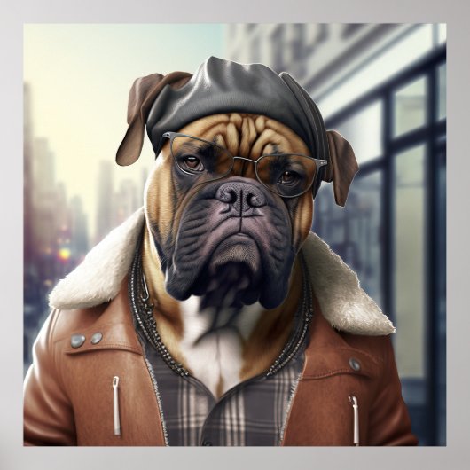 Bullmastiff Hipster Dog Poster (Voorkant)