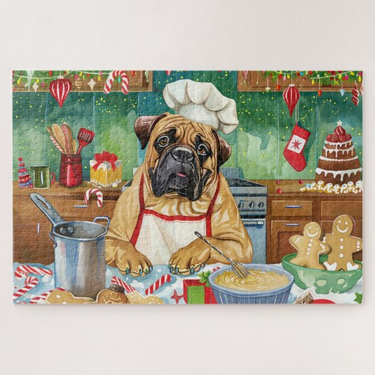 Bullmastiff Holiday Baking: Feestelijke Kerst Legpuzzel (Horizontaal)