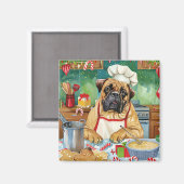 Bullmastiff Holiday Baking: Feestelijke Kerst Magneet (Voorkant / Achterkant)